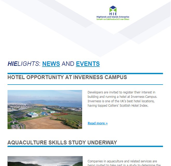 HIEScotland's tweet photo. Check out the latest HIE newsletter for news and events from around the Highlands and Islands. https://t.co/1nE7RBpWDt https://t.co/4fM8sm2nqn