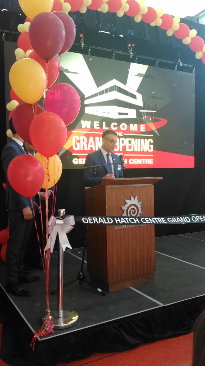 McMasterEng's tweet photo. "The Hatch Centre will help us reimagine experiential #engineering learning." @HatchGlobal CEO John Bianchini is on the podium. #Hatch2017 https://t.co/HnbEQBt2eh