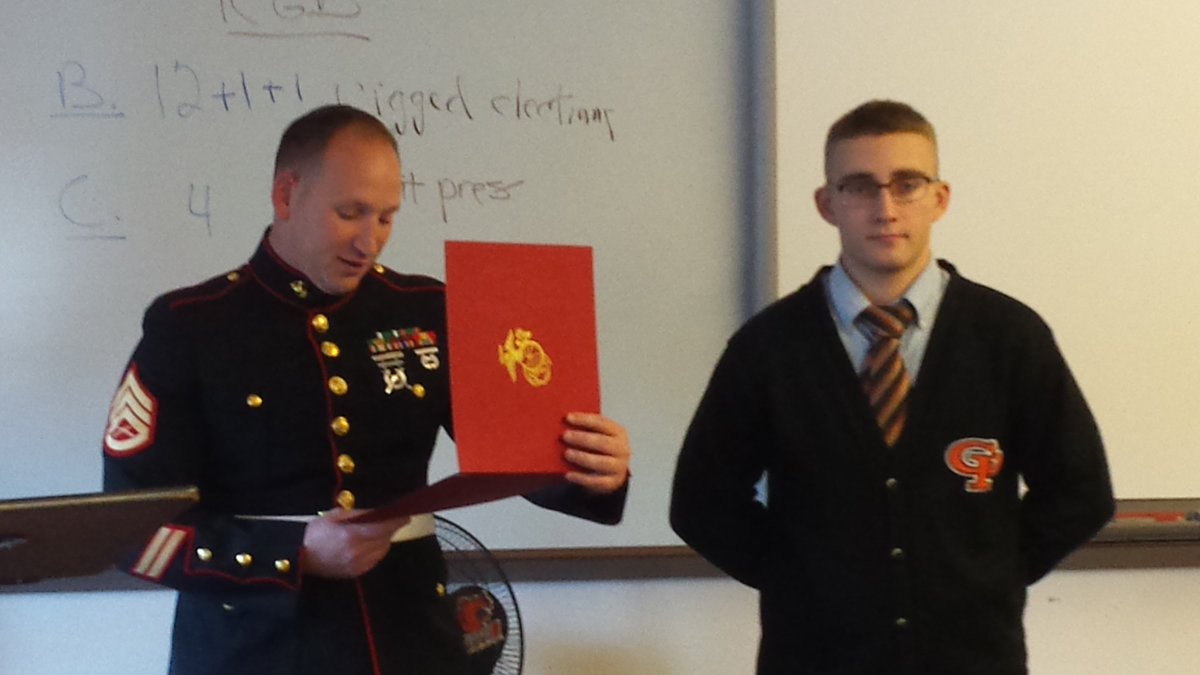 CPRamblers's tweet photo. Congratulations to Max Kerecman, he was sworn into the Marine Reserves to help him in his college ventures. #Prep #JRTOC https://t.co/inhHAySQjm