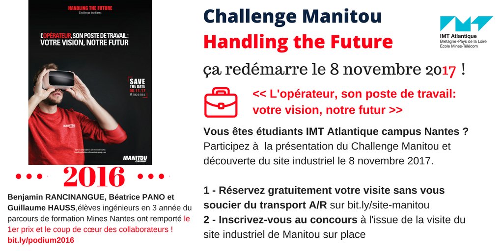 MMechineau's tweet photo. Challenge #HandlingTheFuture ça redémarre. En 2016, 4 étudiants @IMTAtlantique étaient sur la 1ère marche du podium. On recommence en 2017 ? https://t.co/ILQ59M2E8x