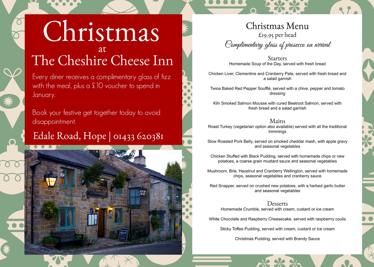 Christmas parties! Please ring 01433 620381 to discuss your party with us, catering for large and small groups. Book soon to avoid disappointment!