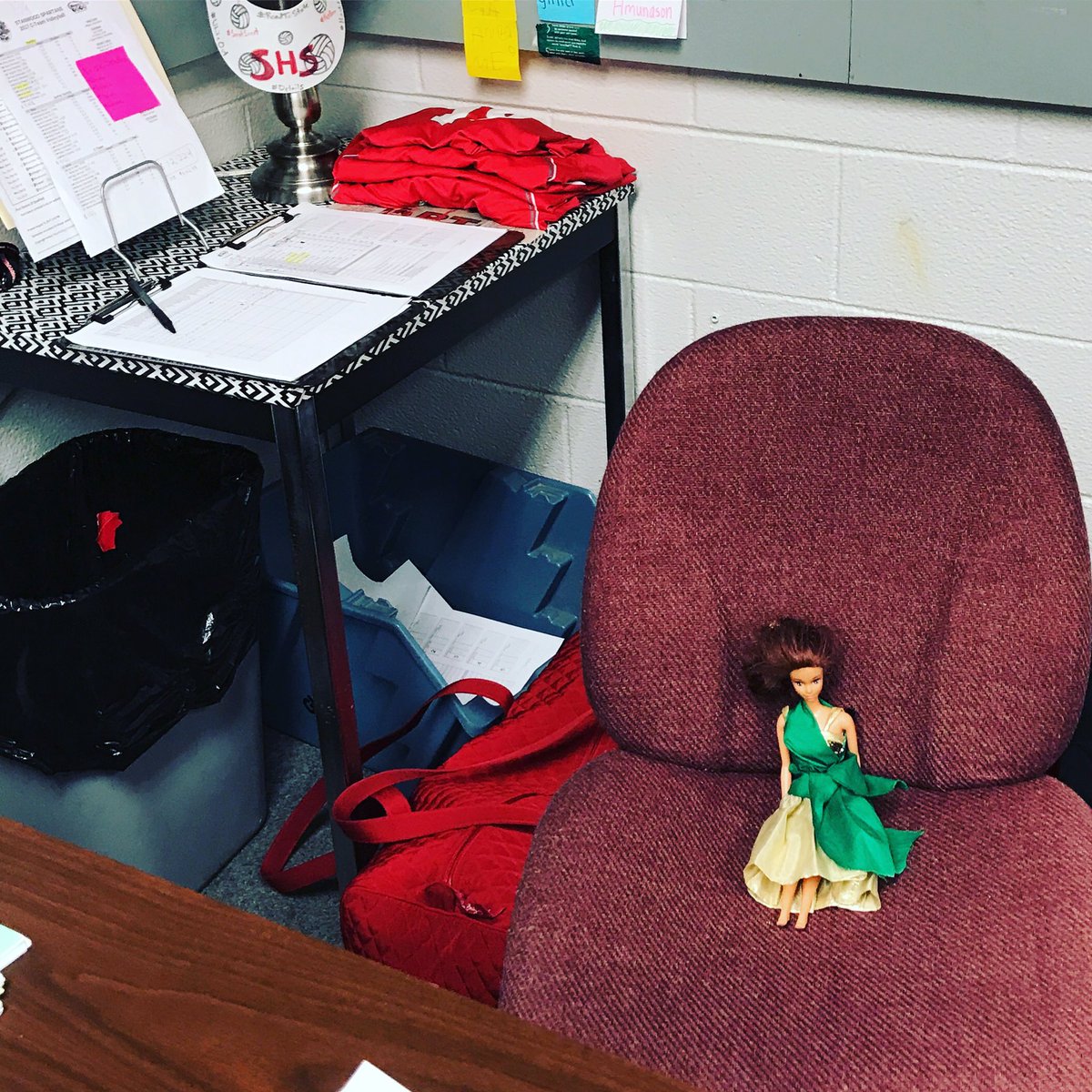 SHSspartanVball's tweet photo. JUST WHEN I THOUGHT I COULD TRUST MY TEAM!!🤣😡😍  #programwide #hidingbarbie #shejustpopsup https://t.co/ngYIxjfTNk