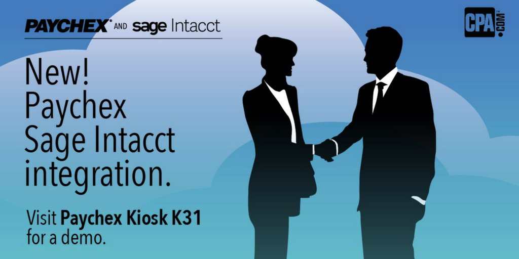Paychex's tweet photo. Save time and help reduce errors by syncing your payroll with Sage Intacct. #Advantage17 https://t.co/yLKSlBDFP0