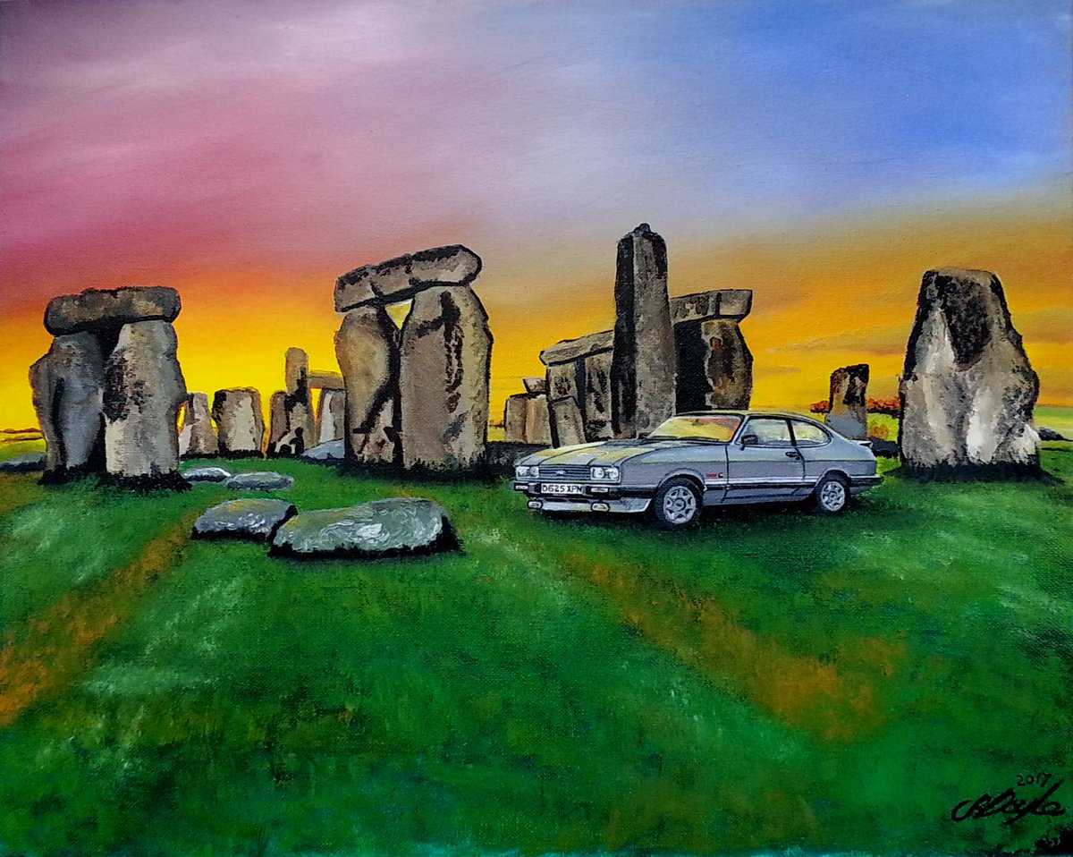 chriscarart's tweet photo. Recent completed oil painting! #Fordcapri #Stonehenge #wednesdaymotivation #artistsontwitter #painting #colour #sunsets #oilpainting #cars https://t.co/bQPAbWmPIp