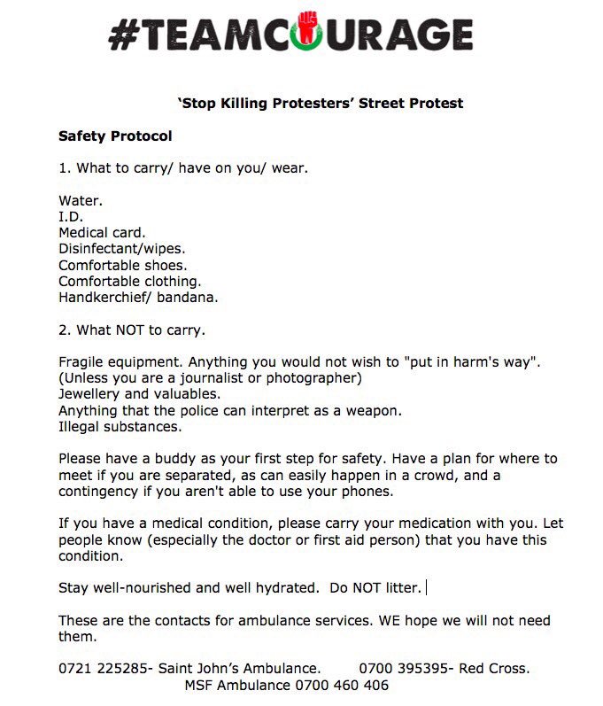 bonifacemwangi's tweet photo. We have notified the police about tomorrow’s March on #StopKillingProtesters. Here is the code of conduct, safety protocol plus dress code. https://t.co/DXu7rGzVgE