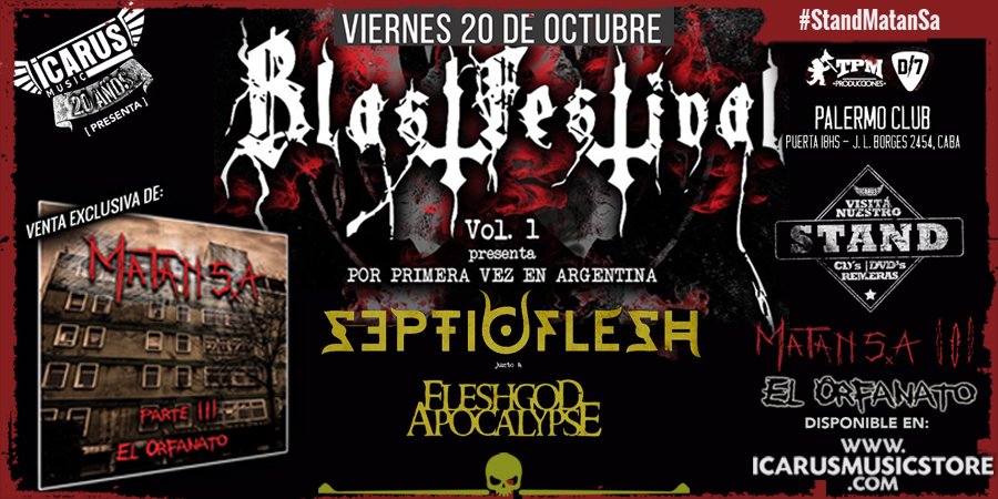 IcarusMusicarg's tweet photo. #IcarusStands
Elegiste ir a SepticFlesh este viernes!?
VISITA NUESTRO STAND y llevate lo nueveo de #matansa https://t.co/bdSMx2FcZF