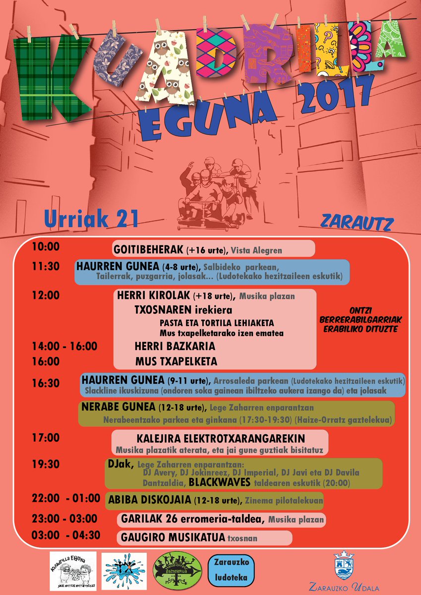 KoadrilaEguna's tweet photo. Kuadrilla eguneko programa prest!! 
Gozatu eta parte hartu!! #goitibeherakbueltan #Kuadrillaeguna2017
@zarauzkohitza @ZarauzkoUdala @zarautzgazte https://t.co/mecZR5jcCi