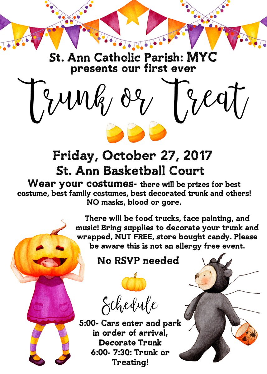 StAnnCatholic's tweet photo. We are so excited for our first ever trunk or treat for St. Ann parishioners and friends!  Come and enjoy this spooktacular night! https://t.co/GZD0rhJ0FR