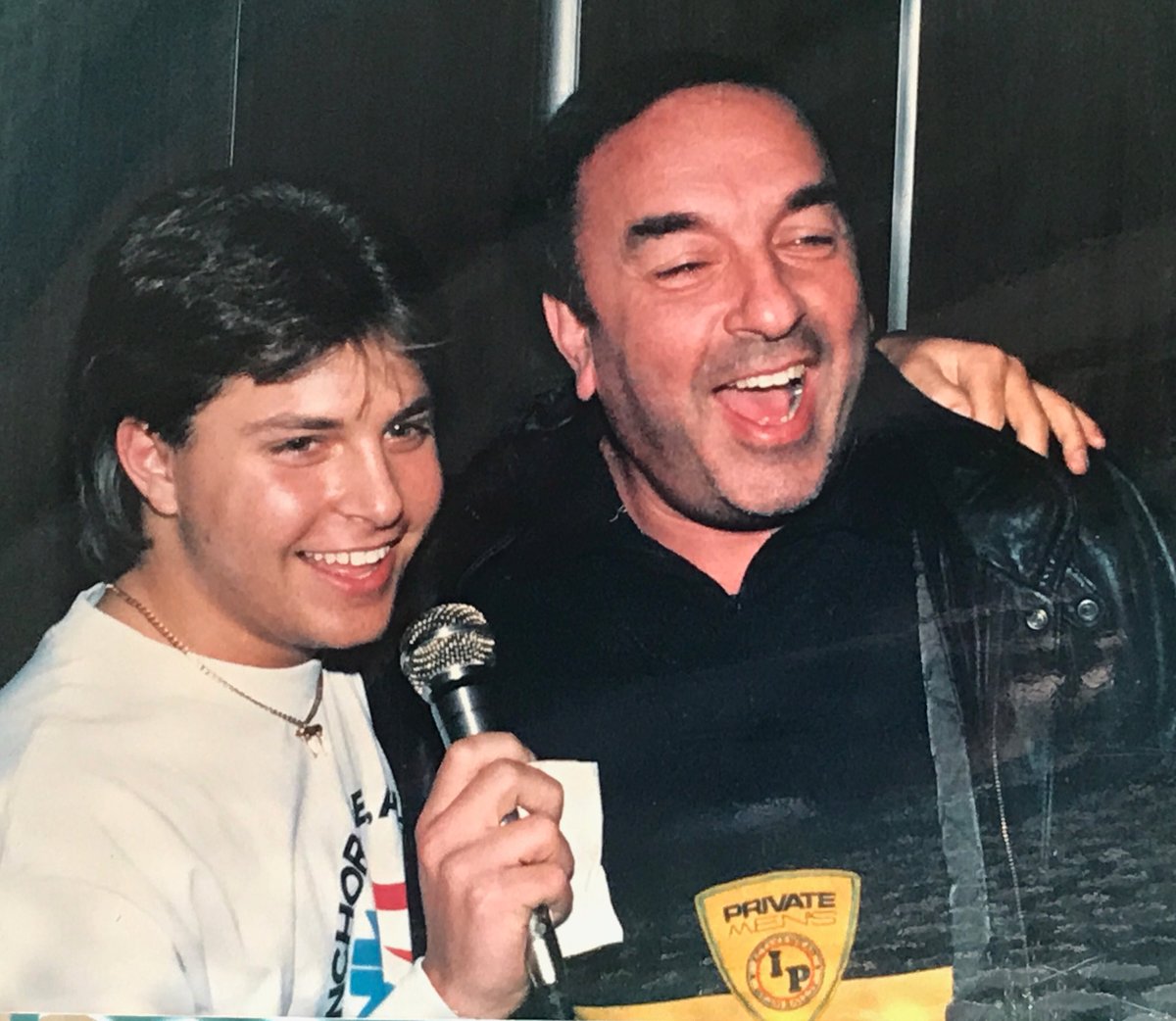 BarryPoznick's tweet photo. Randomly found this pic of me w/my Dad at his 50th bday. Weird bc TODAY he'd have turned 81. #missudad #ihadamullet https://t.co/9x6mxSsxd3