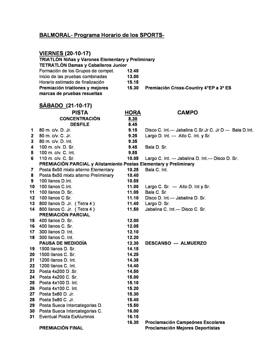 ColegioBalmoral's tweet photo. Programa de actividades de los #Sports2017. No te pierdas el cierre del año deportivo en nuestro Balmoral Sports Field. https://t.co/FREhUxZqVH