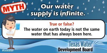 twdb's tweet photo. True or false? Leave your answer in the comments and check back on Monday for the answer! #watermyth #txwater https://t.co/OL2JJlGuda