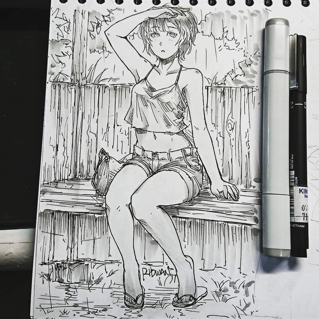 Ridwan Chandra Meganerid Inktober Day15 Waiting For The Rain To Stop Inktober17 Girl Rain Shorthair Sitting Illust イラスト Drawing Art T Co 6drenlfbtc