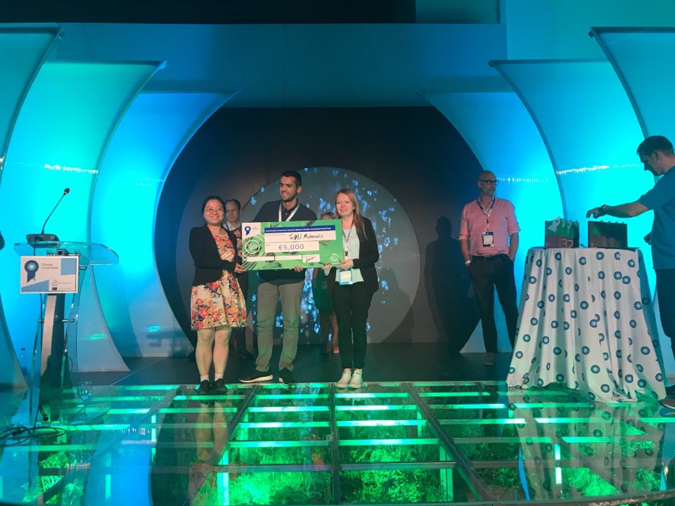 ClimateLaunch's tweet photo. Sustainable Production Systems theme prize goes to TeMU Materials #CLP17 https://t.co/M9vN7CZlAt