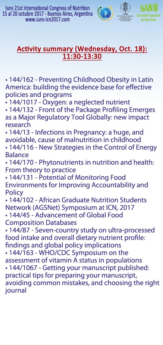 21ICN2017's tweet photo. Activities of Wednesday 18th.
Link: https://t.co/IVBEOjItW9
#IUNS #IUNS2017 #nutrition #Nutrición #ICN2017 https://t.co/2O0c2MW0YB