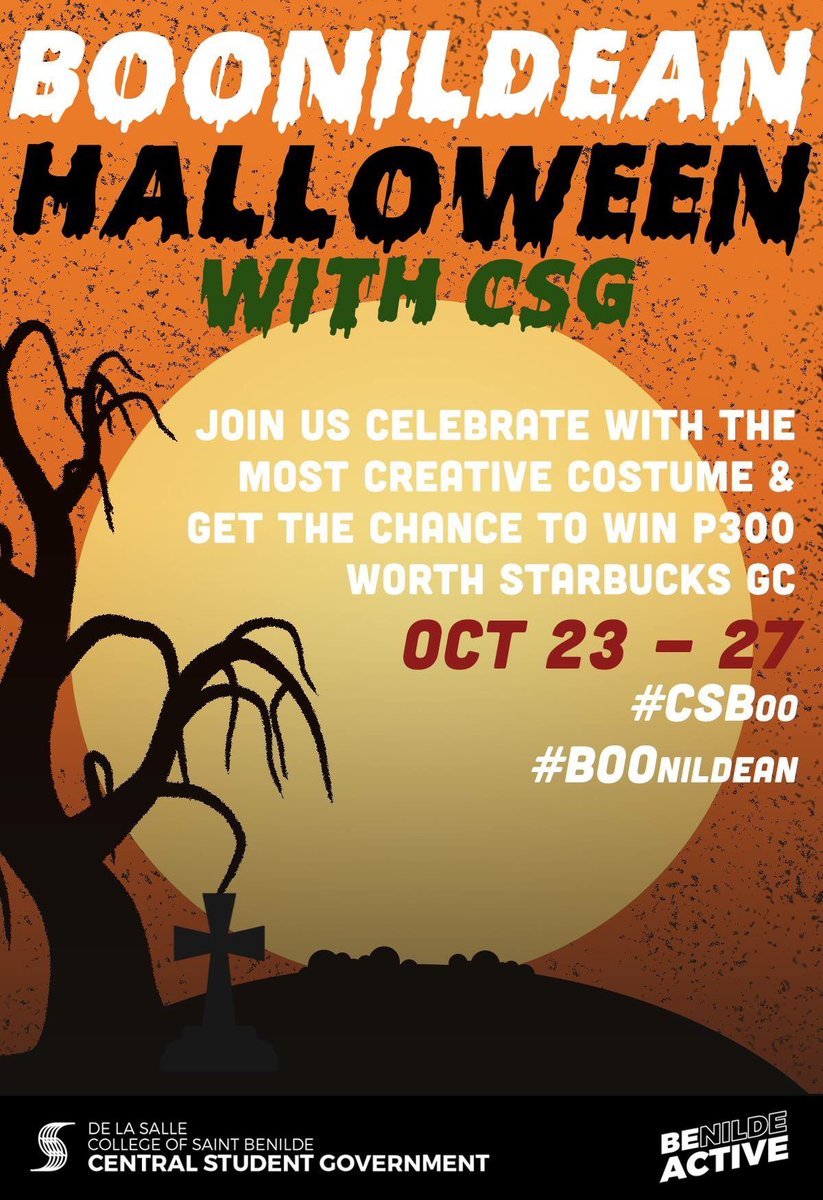 benildecsg's tweet photo. Join the CSG in a Halloween adventure filled with crazy costumes, spooky tricks, and sweet treats! π»π
#CSBoo #BOOnildean #BEnildeACTIVE https://t.co/XR0XLFSzpp