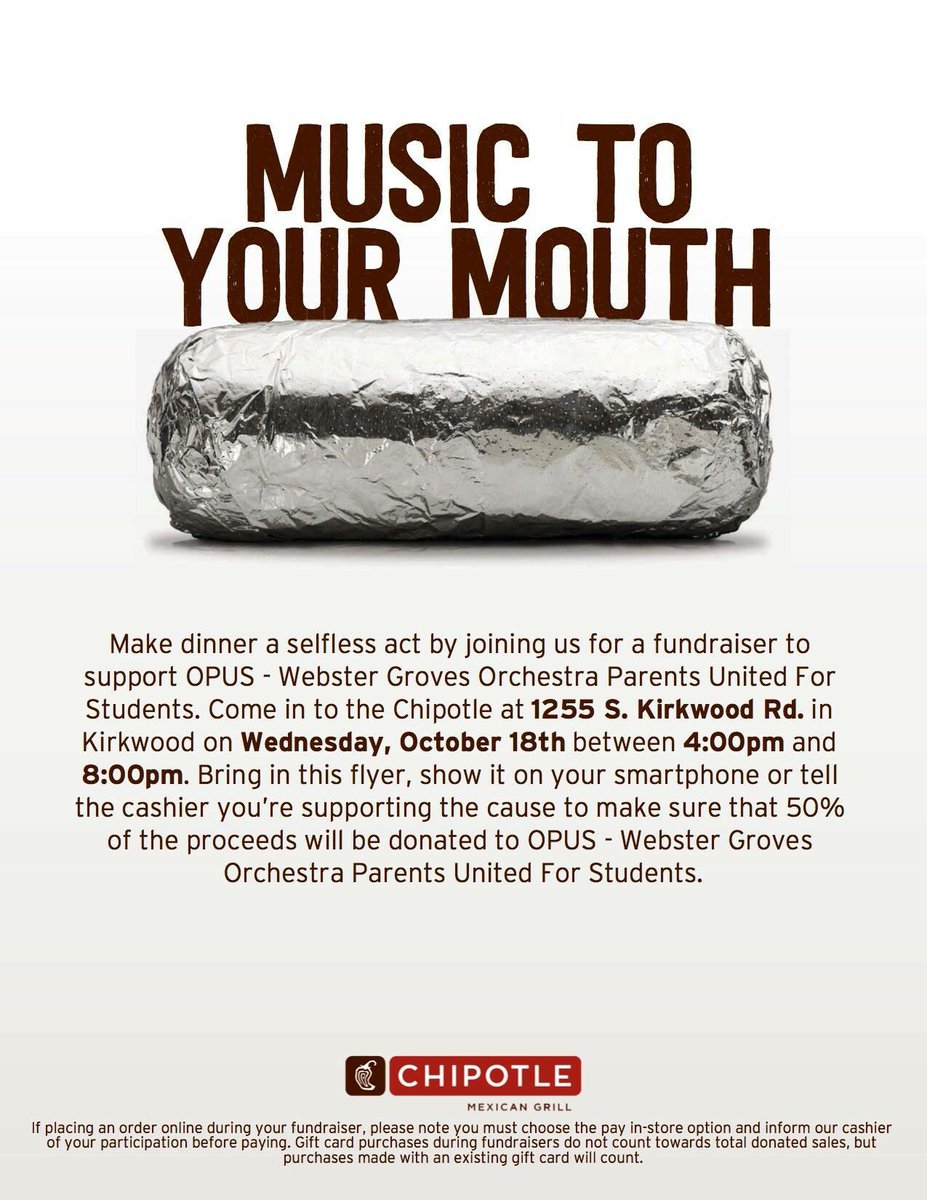 WGHSorchestras's tweet photo. Tonight’s the night! Come support our district’s Orch program! Must show flyer or mention fundraiser for your order to count! #wgbuzz https://t.co/bKJz5NhbQs