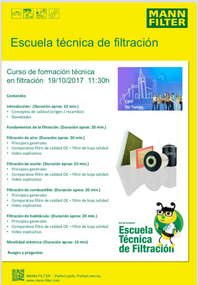 rio_tormes's tweet photo. Mañana, día 19 “Escuela Técnica de Filtración” con Mann Filter para alumnado de Transporte y Mantenimiento de Vehículos #TormesInnova https://t.co/4IY6GxoU4x