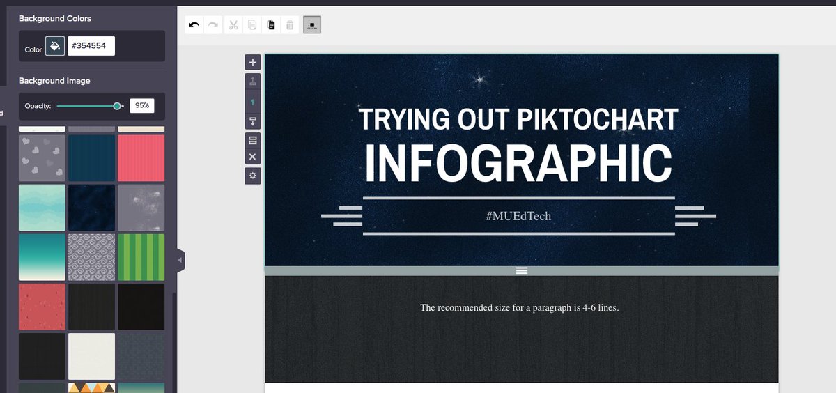 JamillahBoyd's tweet photo. My final selection is Picktochart. Really interesting so far.  It reminds me of Canva.  #MUEmTech https://t.co/b6y0T9S2eR