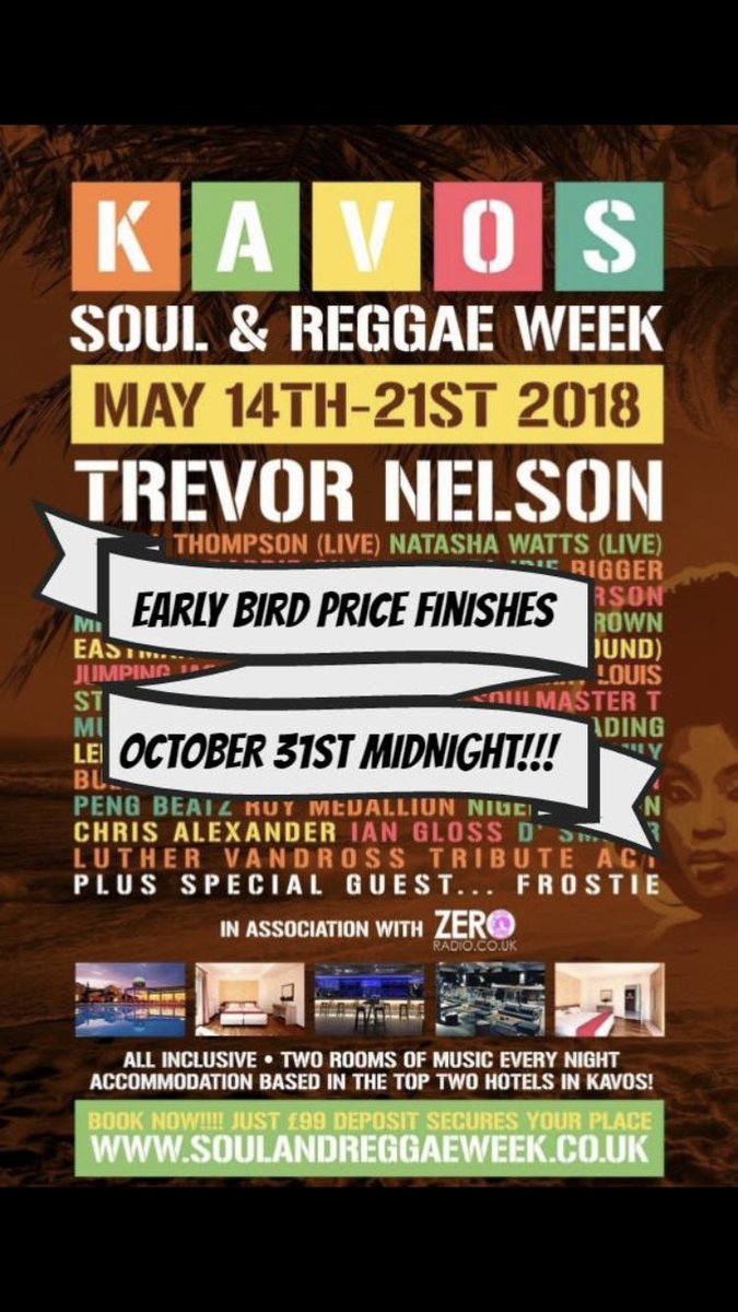 Thinking of attending this amazing event May 2018, early bird offer ends October 31st!! Don’t miss out a week of sweeeet Soul &amp; Reggae 🎵🎶🎵