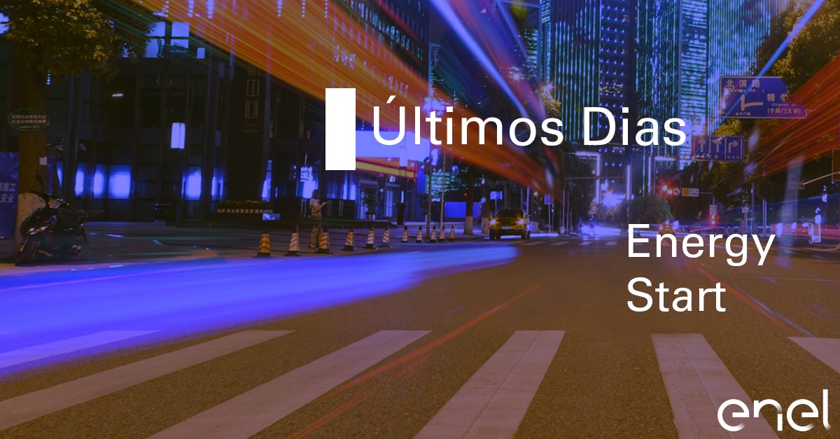 EnelBrasil's tweet photo. Faltam poucos dias para encerrar as inscrições do energy start! Acesse já para inscrever sua startup. https://t.co/VtwmSd8Y4Z #EnergyStart https://t.co/iEh08hiTlK