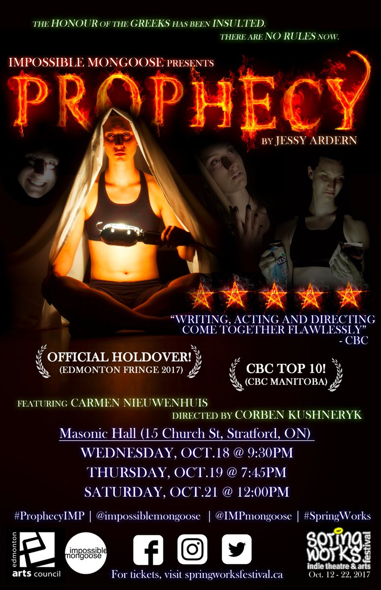 jessy_ardern's tweet photo. #ProphecyIMP opens tonight in @StratfordON! One of the CBC Top 10 at the Wpg Fringe. Think 'Troy', but all the Brad Pitts are badass women. https://t.co/yRXejWf1oN