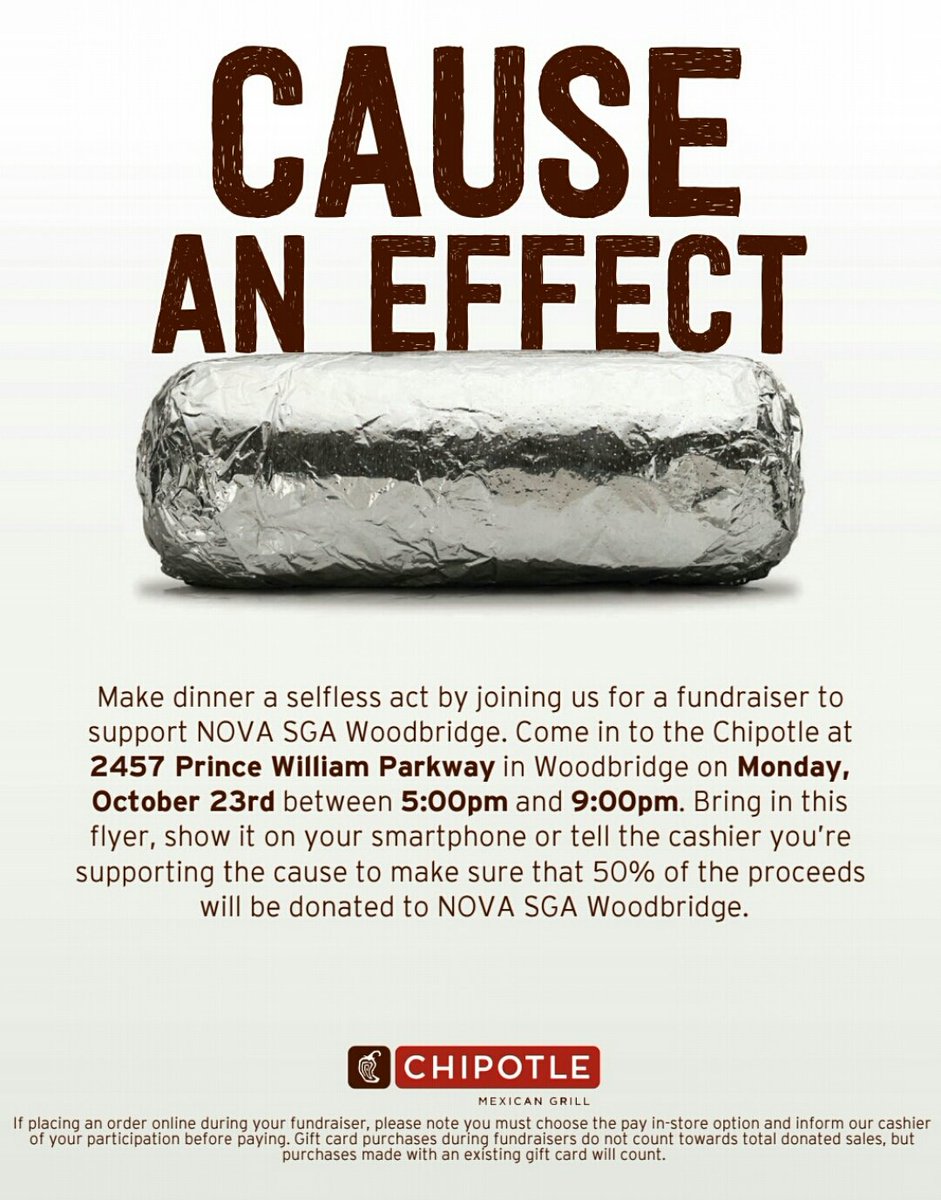 SGA_nvccwo's tweet photo. Come out next Monday from 5pm to 9pm at Chipotle on Prince William Pkwy to support your Student Government. #WoCampus  #OneNova #NOVASGA https://t.co/FsQ7uCGkVB