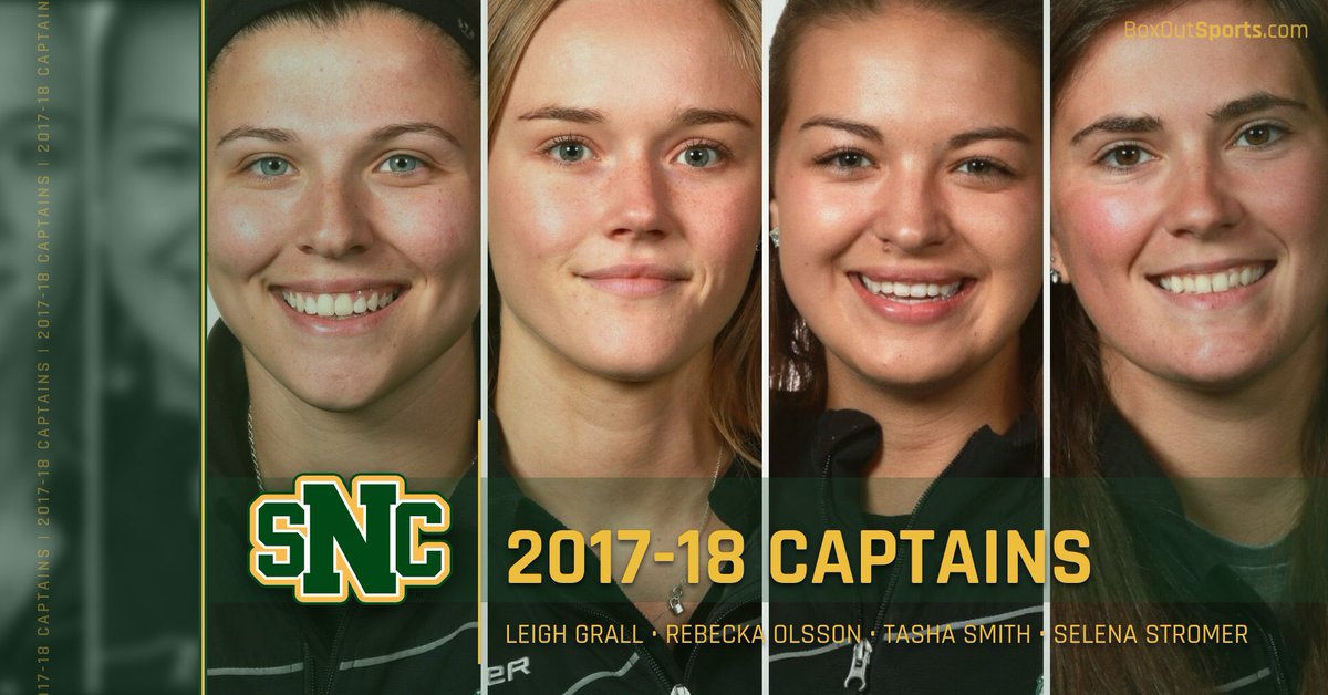 SNC_WHockey's tweet photo. Our captains for the 2017-18 season:
@LeighGrall @rrebeckaolsson @Tashalea9 @selena_stromer #HOK https://t.co/oQg31PWsxE