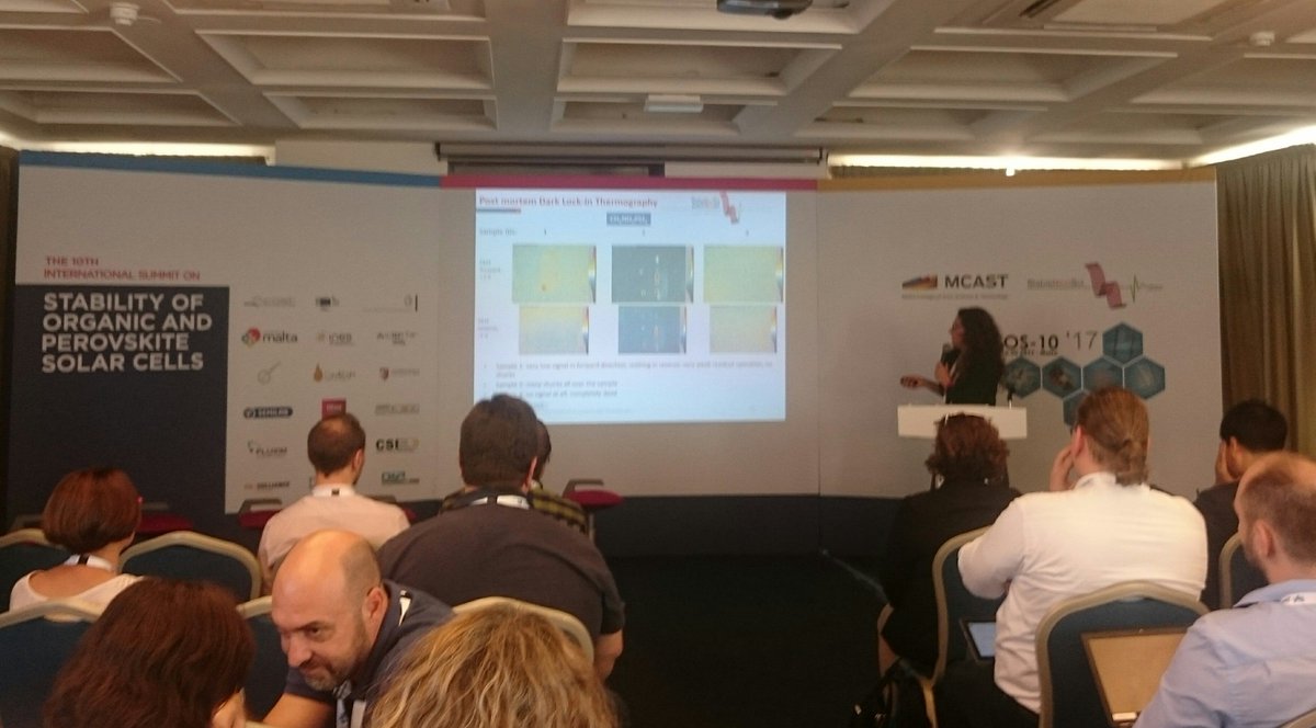 CHOSE_UniRoma2's tweet photo. Our Francesca Brunetti @ing_torvergata @unitorvergata presenting her work on #perovskite stability at #ISOS10 @MCASTmt StableNextSol https://t.co/tQuHDxT4Wu