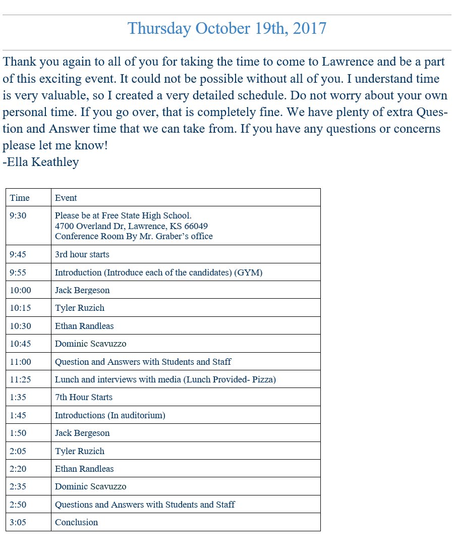 Celia_LJ's tweet image. Very cool: A Lawrence teen arranged for the 4 teen gubernatorial candidates to address students tomorrow in #LFK. #ksleg