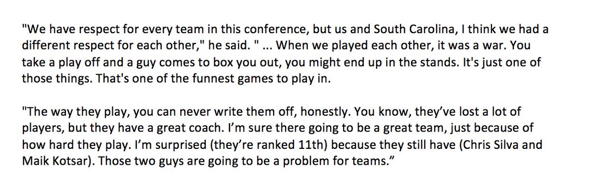 SpursFeathers's tweet image. Florida guard Chris Chiozza (@chiozza) on the respect UF has for South Carolina and his thoughts on the current #Gamecocks...