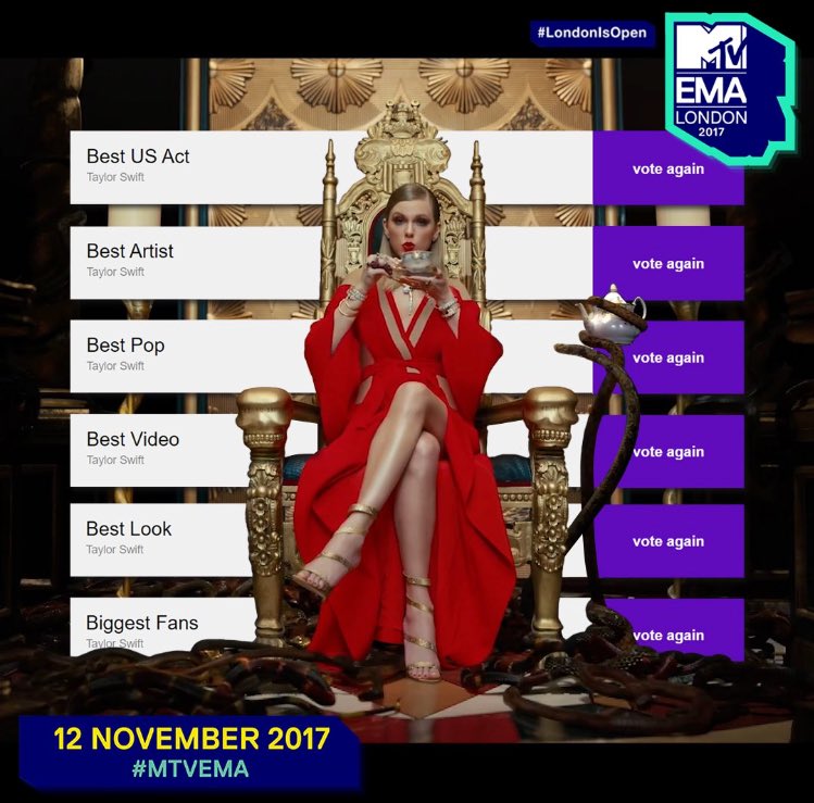 swiftiespeaking's tweet image. Go vote for our girl @taylorswift13 #EMABiggestFansTaylorSwift #EMABestLookTaylorSwift @mtvema 💕💕😻😻🐍🐍💕💕