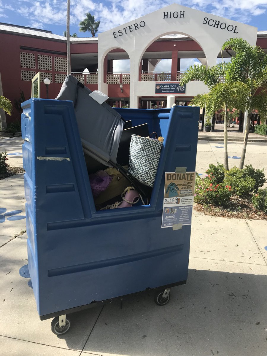 LizSocialWorker's tweet photo. What a great start to our @goodwillswfl drive!! 4 FULL bins were picked up... can @EsteroHS fill another 4 by Friday?? I think we can! https://t.co/pfLOPWpZq8