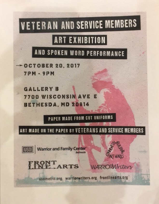 Seema (@seemareza) on Twitter photo This Friday, 10/20 at 7 pm. Big hearts & truth. Come. <a href="/USOMetroDC/">USO-Metro</a> @CombatPaperNJ <a href="/WarriorWriters/">Warrior Writers</a> <a href="/cbawcbaw/">CBAW</a> <a href="/WytoldMusic/">Wytold</a> <a href="/realjoemerritt/">Joe Merritt</a> This Friday, 10/20 at 7 pm. Big hearts & truth. Come. <a href="/USOMetroDC/">USO-Metro</a> @CombatPaperNJ <a href="/WarriorWriters/">Warrior Writers</a> <a href="/cbawcbaw/">CBAW</a> <a href="/WytoldMusic/">Wytold</a> <a href="/realjoemerritt/">Joe Merritt</a>
