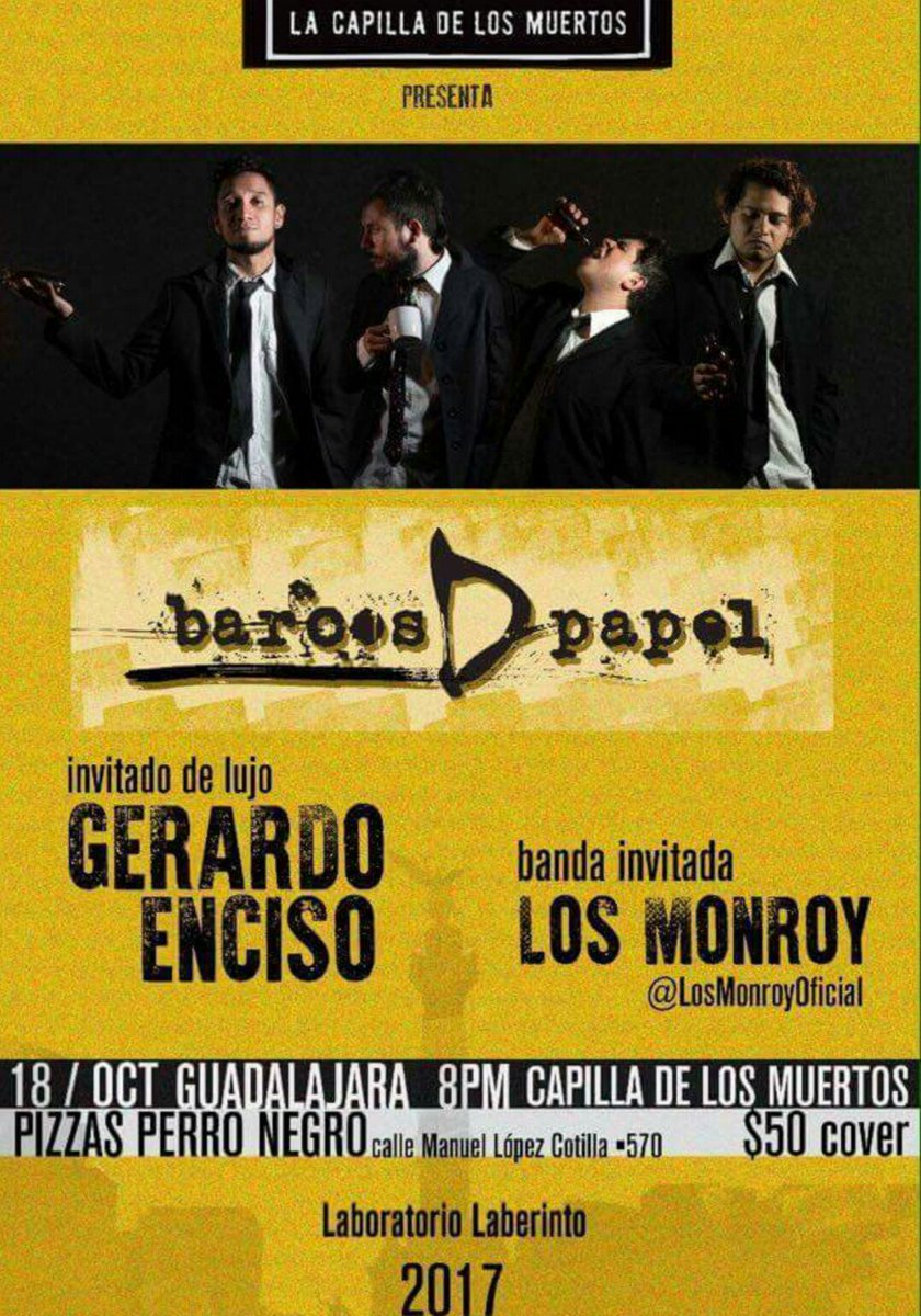 monroyband's tweet photo. Hoy tenemos una cita en punto de las 8 pm en @La Capilla de los muertos con @monroyband  y @barcosdpapel https://t.co/D2BCPwWZla