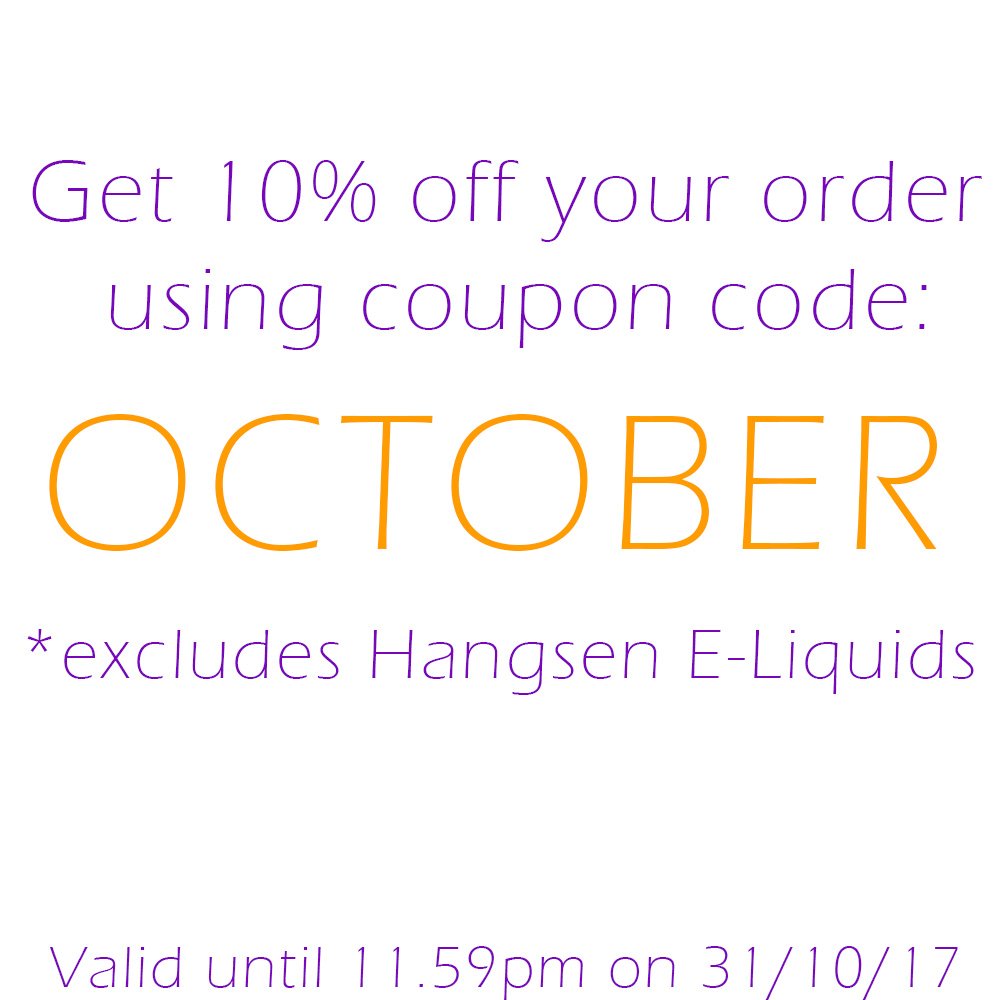 eliquidworld's tweet image. Get 10% off your next order using coupon code OCTOBER. eliquidworld.co.uk (excludes Hangsen E-Liquids) #vape #eliquid #ecigs #ejuice 😘