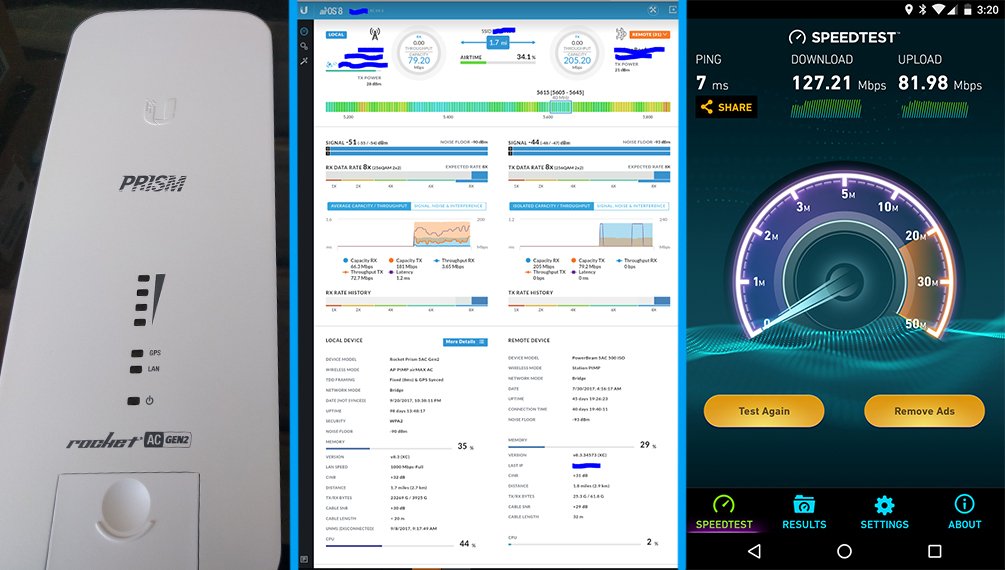 Ubiquiti's tweet photo. "AC Gen2 Rocket performance - truly incredible hardware!" Check out complete story of the #UBNTupgrade here > https://t.co/5JWH04TE8U https://t.co/rA99b8SDsJ