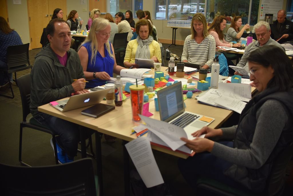PSESD's tweet image. Educators working through strategies to use in the classroom at session 1 of the #HiCap workshop series! #WaTeachLead #highlycapable