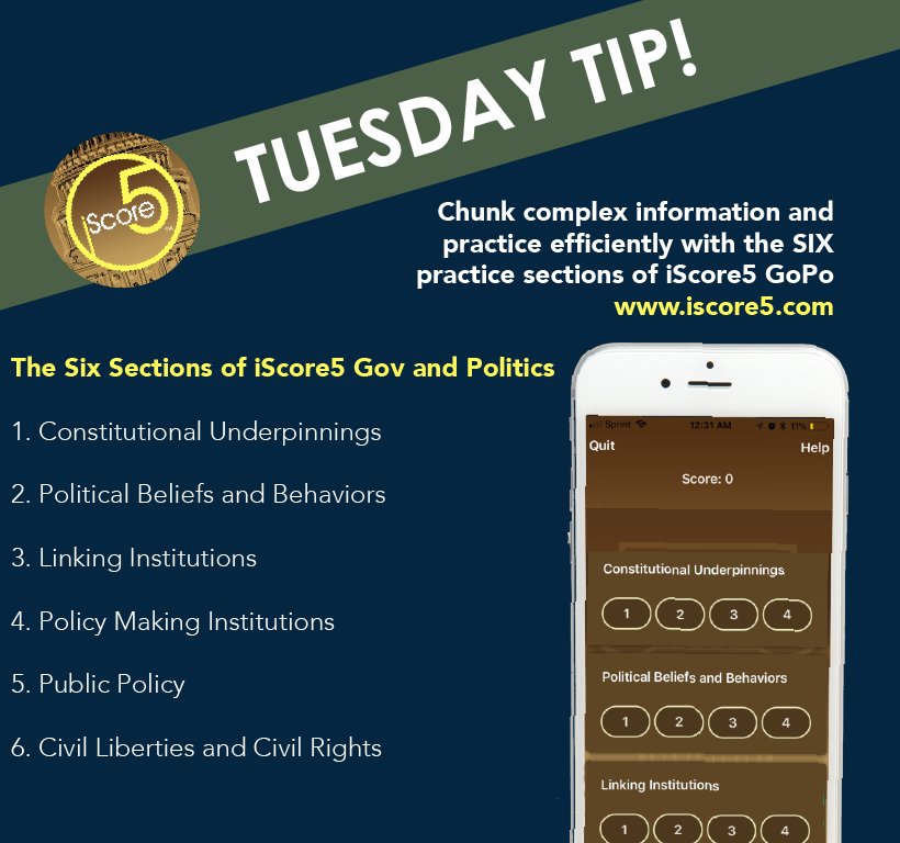 iscore5gopo's tweet photo. AP Course = Lots of info. Gov & Politics = Complicated. How to face a year of complicated information? Chunk and practice with #iScore5GoPo https://t.co/QGKW1drJcA