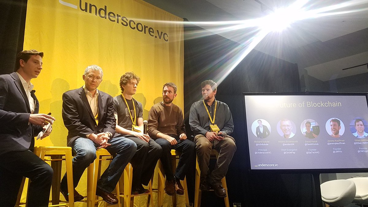 erickpinos's tweet photo. #Blockchain innovators @richdulude @anders94 @DavidVorick @jeremykauffman @Ethan_Heilman #CoreSummit @UnderscoreVC @FtrofBlockChain https://t.co/m4MkgwWDES