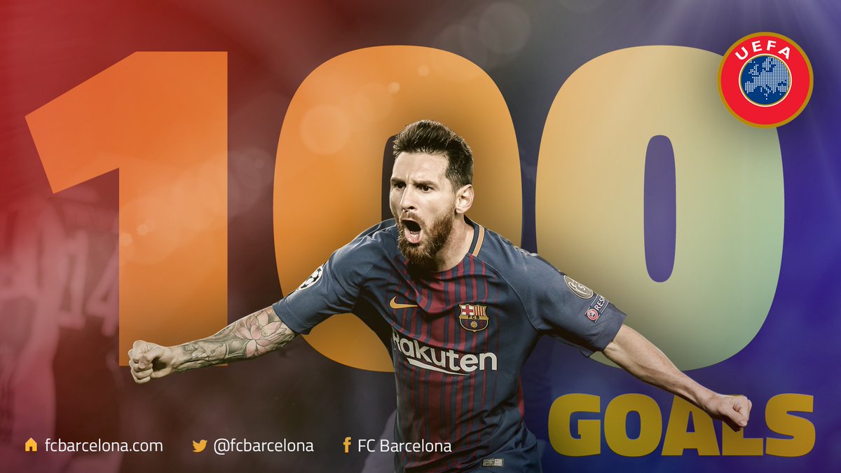⚽️ Dengan golnya tersebut, #Messi mencapai gol ke-100 dalam kompetisi UEFA! 👏 Selamat, Leo! 👏 #BarçaOlympiacos