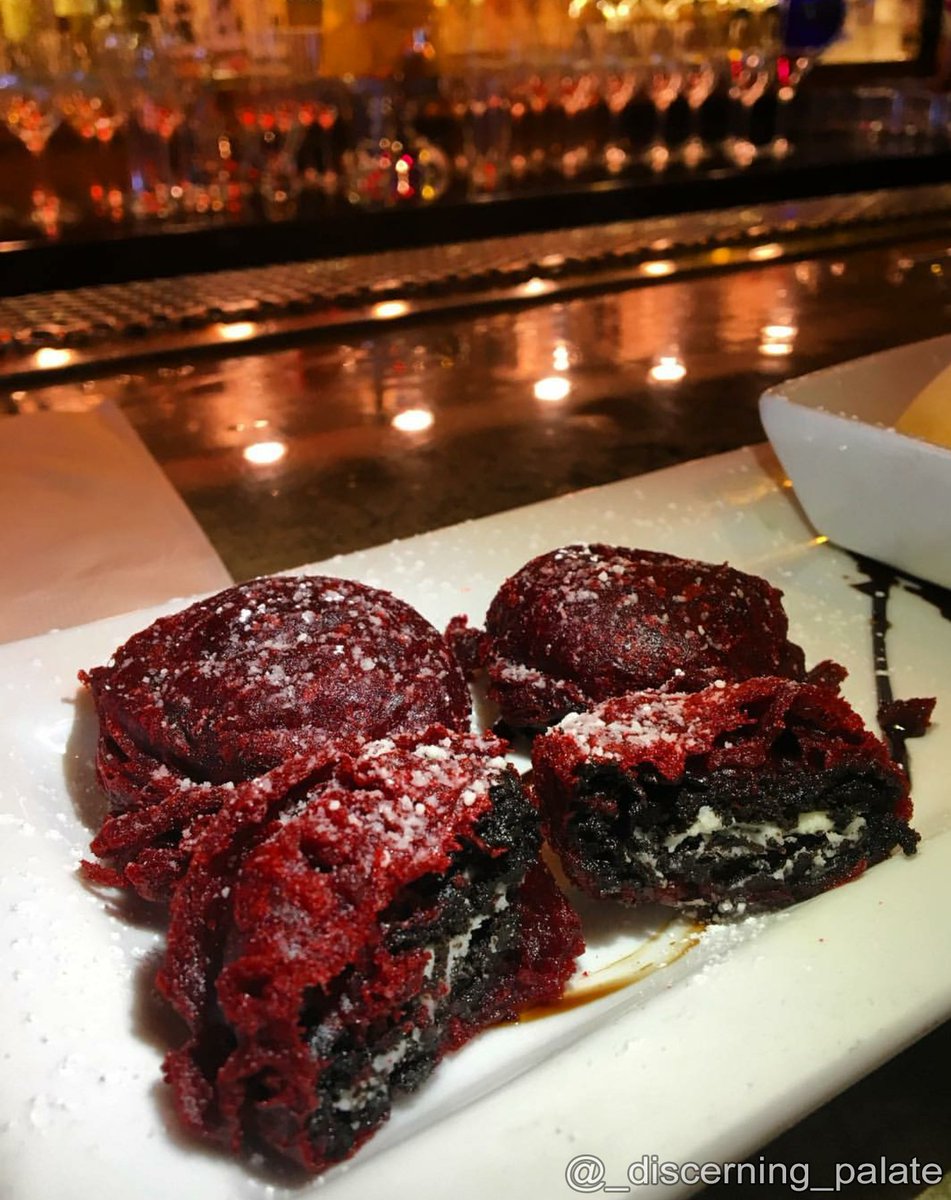 Onthethirty's tweet photo. #Tryitordiet Deep Fried Oreos are six “Carnival Style” red velvet funnel battered, served with vanilla bean ice cream &amp; fresh whipped cream. https://t.co/qnJc7muR3n