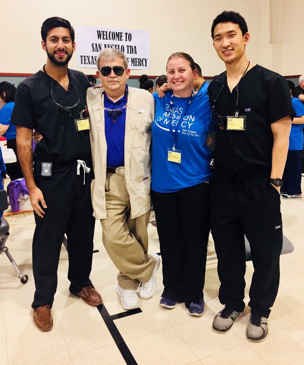 TAMUdental's tweet photo. Here's just one example of #TAMUdental students &amp; alumni working together to  help patients in need: D3s Husnain Shahid and Ethan Suh teamed up with '88 alum and adjunct faculty Dr. Jon Williamson to treat patients in San Angelo during a @ TDA_Smiles Texas Mission of Mercy event! https://t.co/hcsLhdxCTi