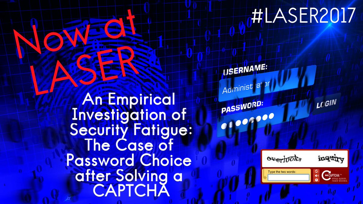 LASER_Workshop's tweet photo. Now at LASER: Security Fatigue -- #Password Choice after Solving CAPTCHA @UniofNewcastle @DerbyUni #LASER2017 https://t.co/FrNiSOKBza https://t.co/uBFg0BaCIn