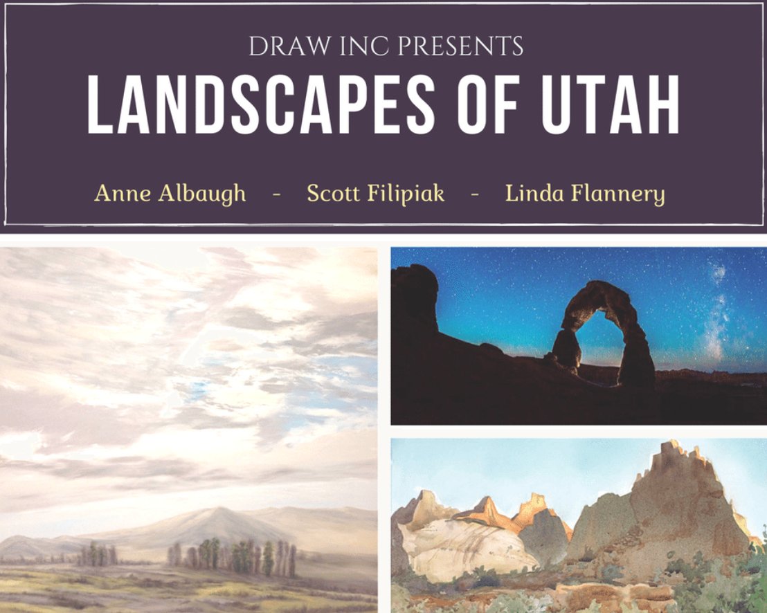 DRAWInc1's tweet photo. We're doing "Landscapes of Utah" for this years Gallery Stroll! It's on 10/20 from 6:00pm-10:00pm. #drawinc #slcgallerystroll #utahartist https://t.co/TbVyc5CRf3
