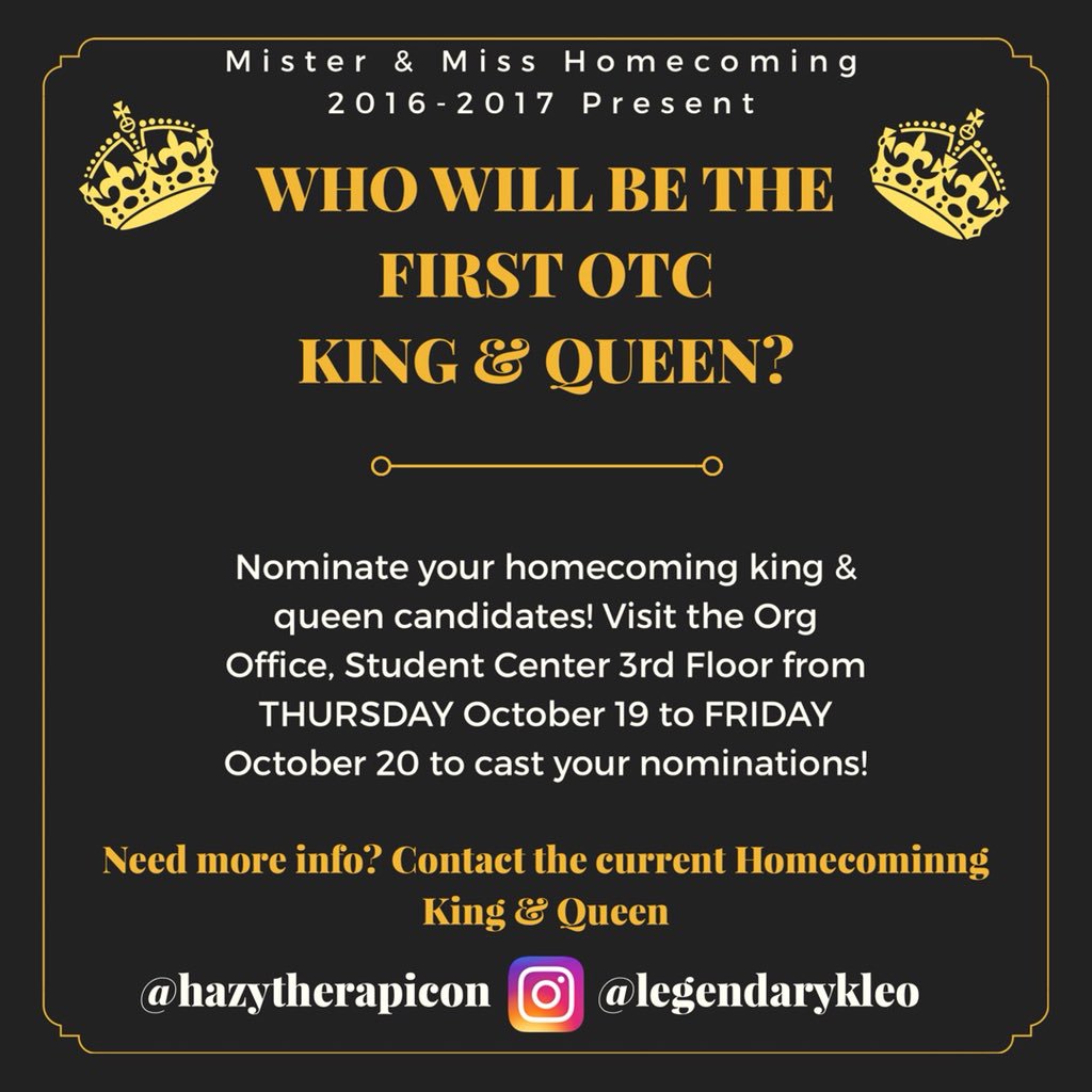 bsucab's tweet photo. ✨Who will be the next Homecoming King &amp; Queen?✨ Nominations will take place this THURSDAY, October 19👑 #OTCWeek #BSU #OTCKing https://t.co/EZHd9MjMKZ