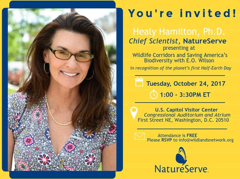 natureserve's tweet photo. #NatureServe will be present at @USCapitol Visitor Center Tuesday 10/24 to support @EOWilsonFndtn  | 1-3:30pm  | Our @DrHeals will be speaking! You're invited! Please share. https://t.co/qVbzML6Tle