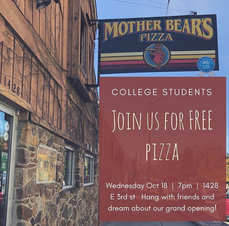 🚨IU STUDENTS🚨 Need dinner? Come to Mother Bear’s for FREE PIZZA and meet the people at Grace Church Bloomington!! Hope to see you soon!