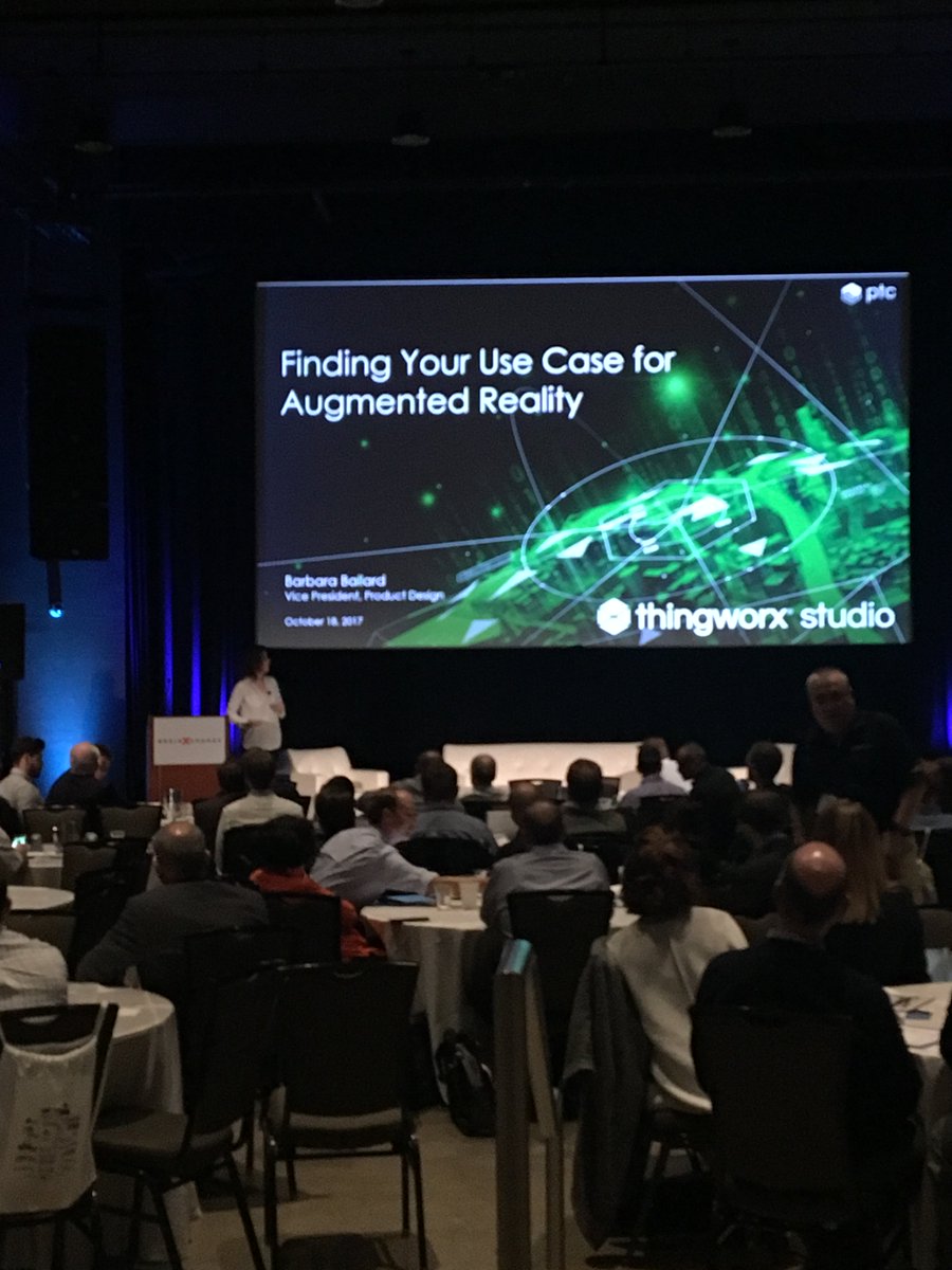 ThingWorx's tweet photo. Our VP of Product Design @barbaraballard presenting on how to find your #AR use case at #EWTSFall17 https://t.co/SYs7xdO7o0
