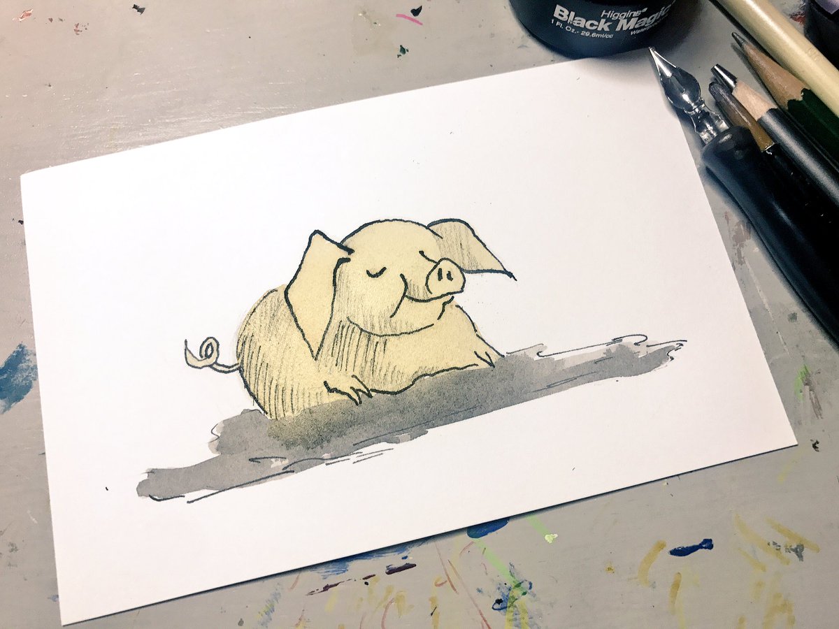 RebekahLowell's tweet photo. Today's #inktober is for SMALL PIG by Arnold Lobel. One of my childhood favorites. #filthy #inktober2017 @inktober #ink #sketch #smallpig https://t.co/dafytP6Krm