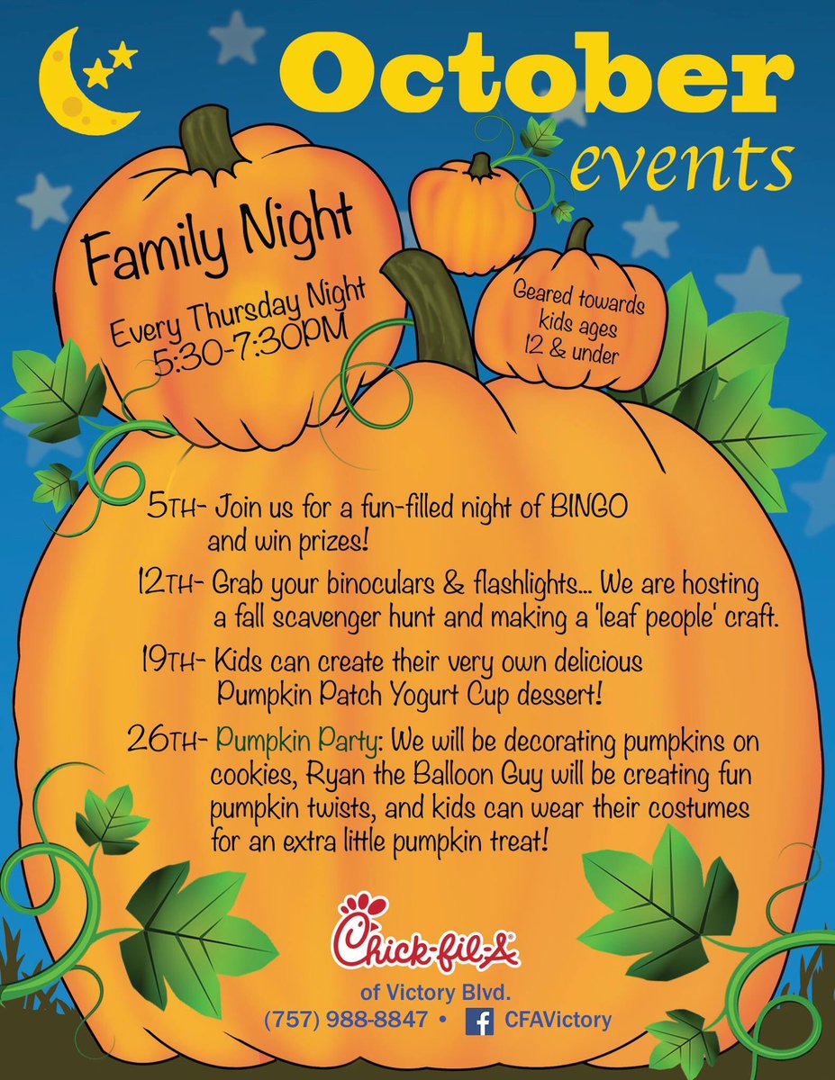 CFAVictory's tweet photo. Join us tomorrow from 5:30 - 7:30pm for Family Night! 

#FamilyNight https://t.co/I5z9FyJ4g3
